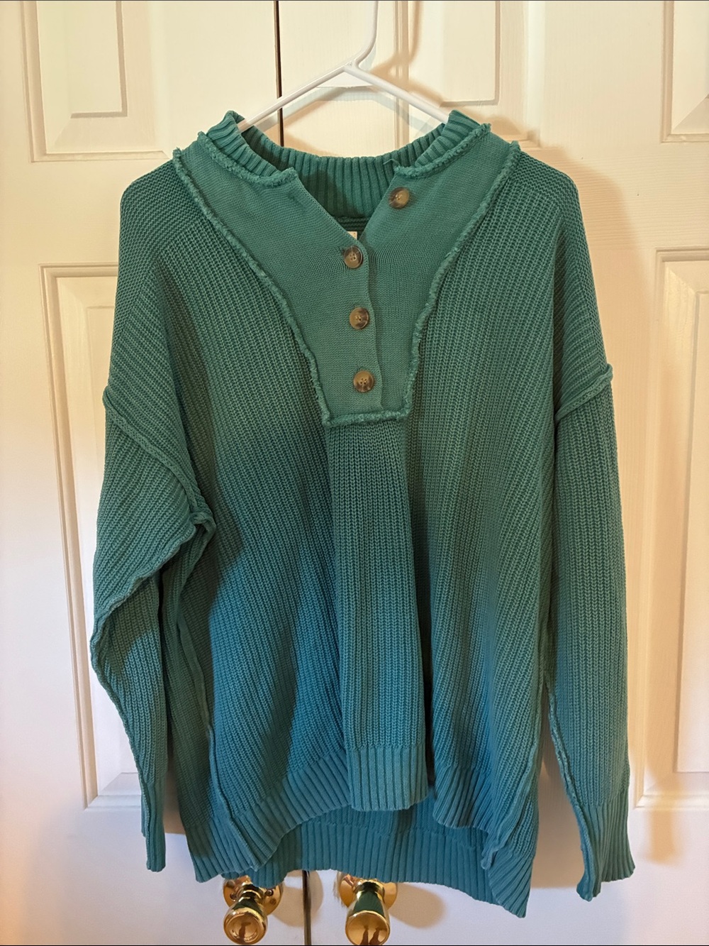 BKE Teal Button-Front Cowl Henley Sweater